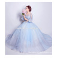 New fashion 2017 elegant light blue ball gown sweet evening dress party gowns with long sleeve